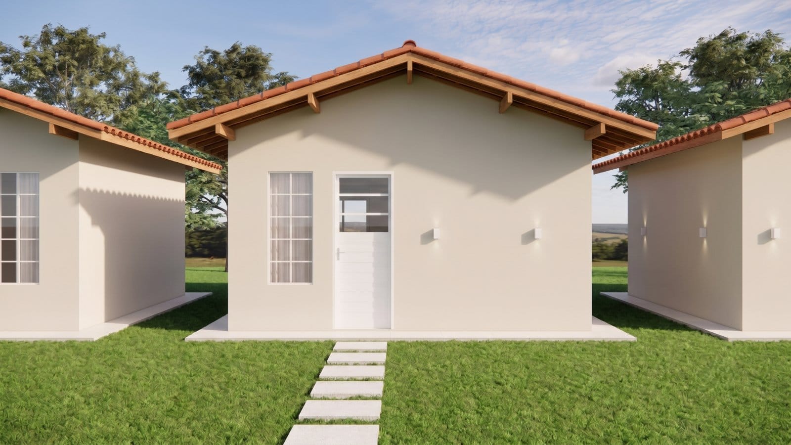 Fachada 3D das casas do Parque dos Sonhos III, no loteamento em Indianópolis/MG